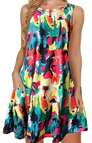 Summer Dresses for Women Beach Floral Sleeveless Sundress  with Pockets