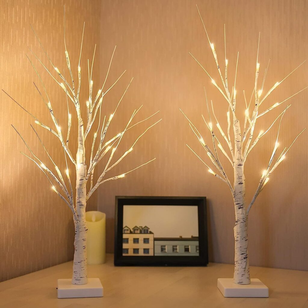  Lighted Birch Tree for Home Decor with Timer