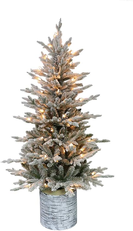 Pre-Lit Potted Flocked Arctic Fir Artificial Christmas Trees
