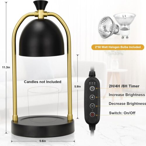 Dimmable Black Candle Warmer Lamp with Timer, House Warming Gifts New Home, Wax Melt Warmer for Jar Candles