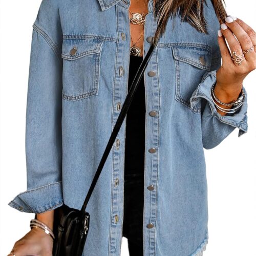 Dokotoo Women’s Oversized Denim Jacket – Vintage-Inspired, Distressed Style