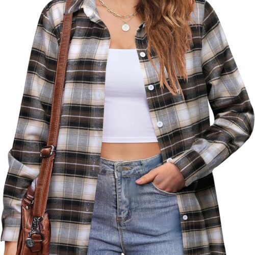 Flannel Shirt Women Button Down Long Sleeve Plaid Shirts