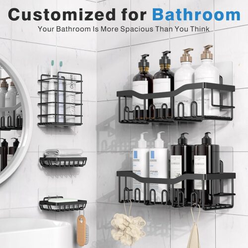 Adhesive Bathroom Shelf Organizer – 5 Pack Minimalist Rustproof Stainless Steel Shelves for Bathroom & Kitchen