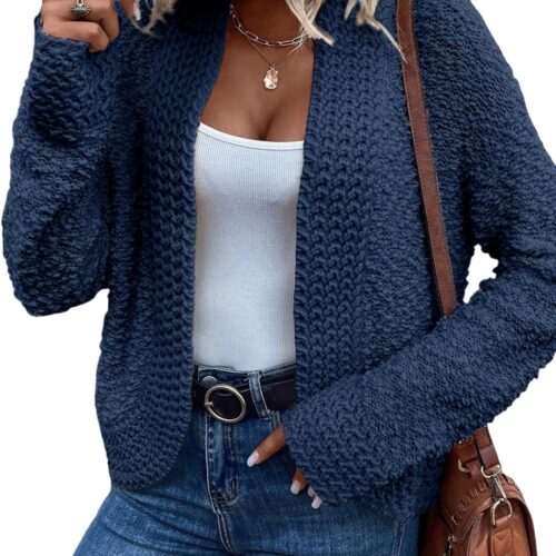 Chunky Cable Knit Cardigan – Women’s Open Front Long Sleeve Casual Sweater Coat