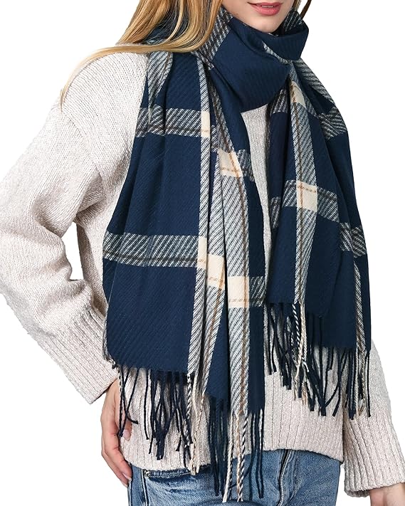 Fall Wardrobe Essentials -  Winter Scarf for Women Shawl Cashmere Feel Tassel Plaid Large Oversized Scarves Wraps