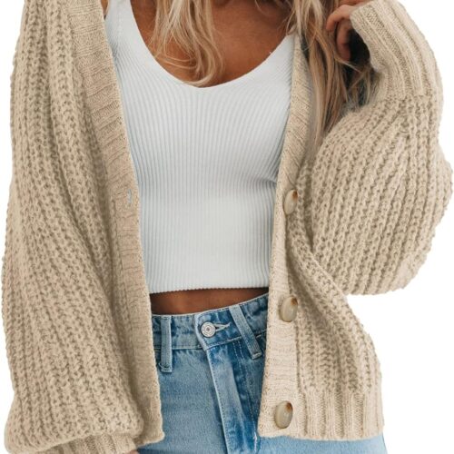 Women’s Chunky Knit Cardigan Sweaters – Long Sleeve Button Open Front Loose Outerwear for Fall