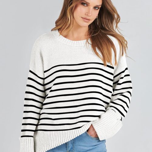 Women’s Oversized Crew Neck Sweater – Long Sleeve Fuzzy Knit Chunky Pullover for Casual Fall