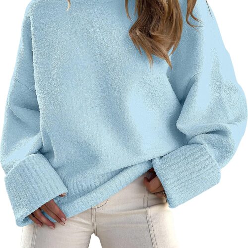 Women’s Oversized Crew Neck Sweater – Long Sleeve Fuzzy Knit Chunky Pullover for Casual Fall