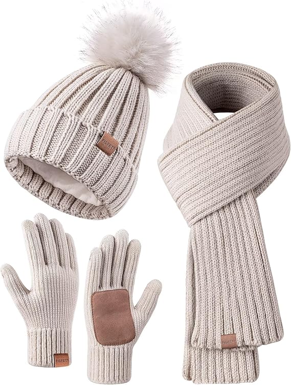 Winter Beanie Hat Scarf Gloves Set for Women