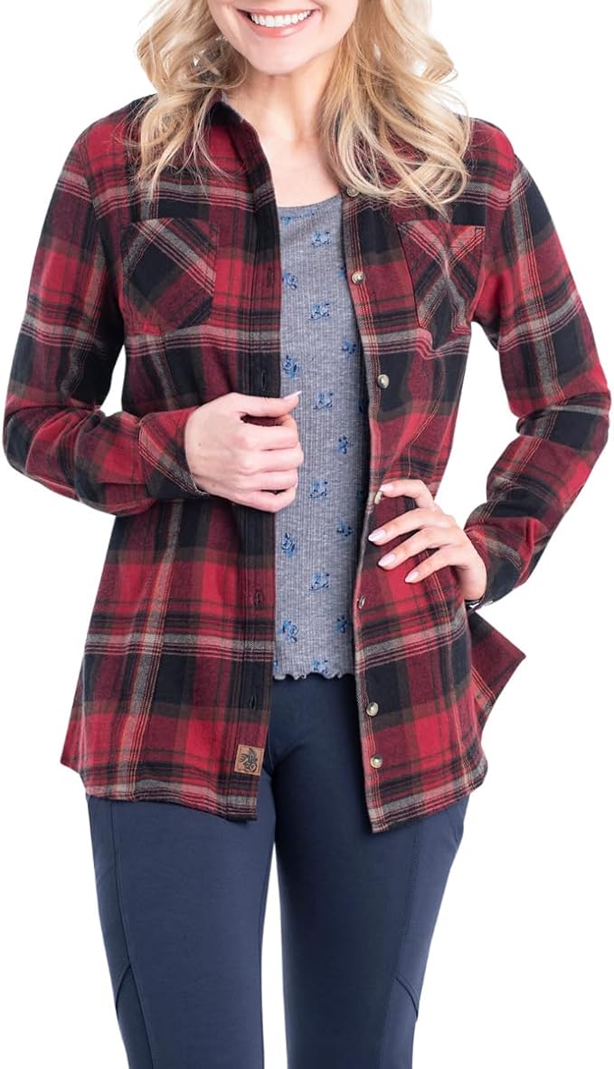 Legendary Whitetails Women's Cottage Escape Flannel Long Sleeve Plaid and Solid Color Clothes