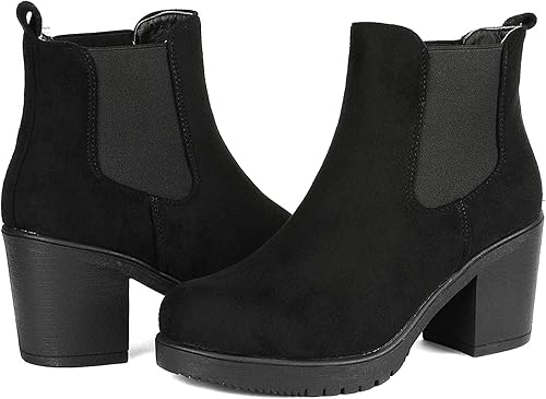 DREAM PAIRS Women's High Chunky Heel Chelsea Ankle Boots 