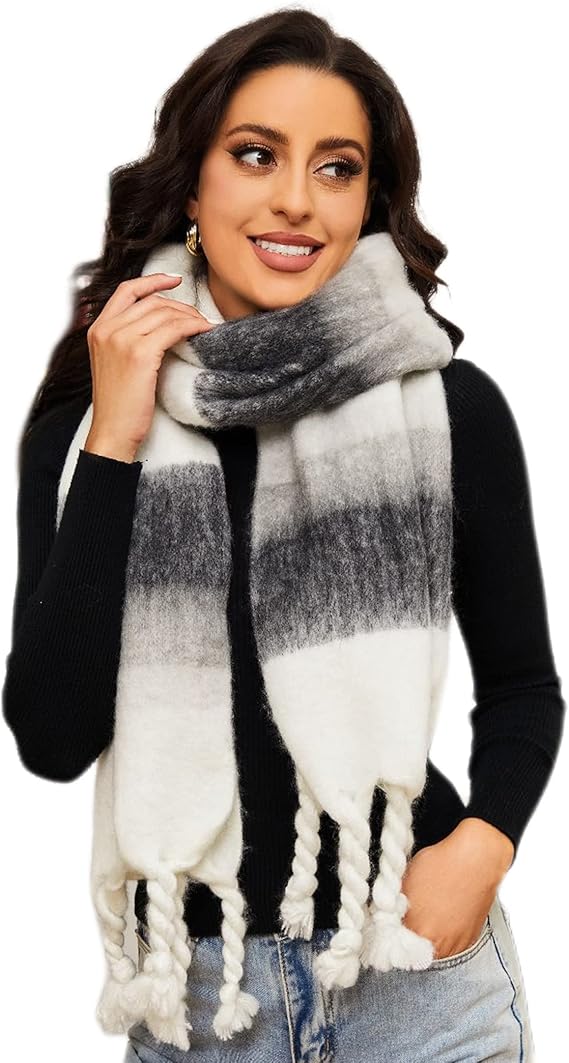 Fall Wardrobe Essentials - Bestshe Women's Winter Warm Scarf Plaid Tassel Soft Scarf Fashion