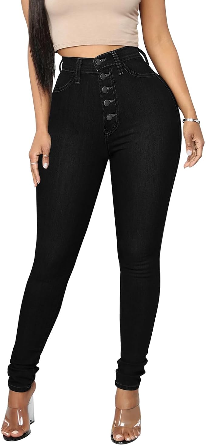 Fall Wardrobe Essentials - KUNMI Womens Curvy High Waist Stretch Butt Lifting Skinny Colombian Jeans

