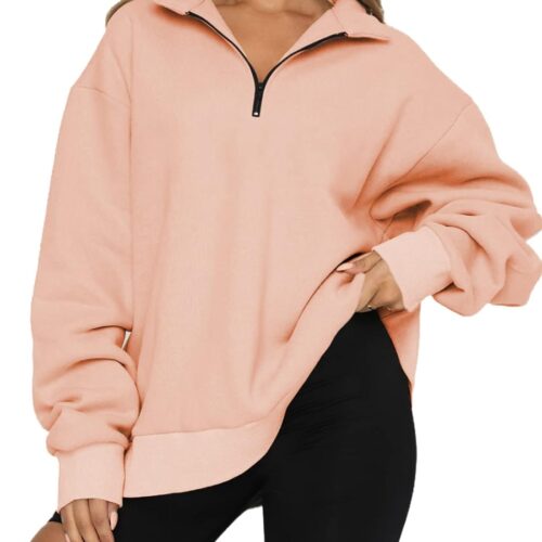 Women’s Half Zip Oversized Sweatshirts: Fleece Workout Pullover with Drop Shoulder