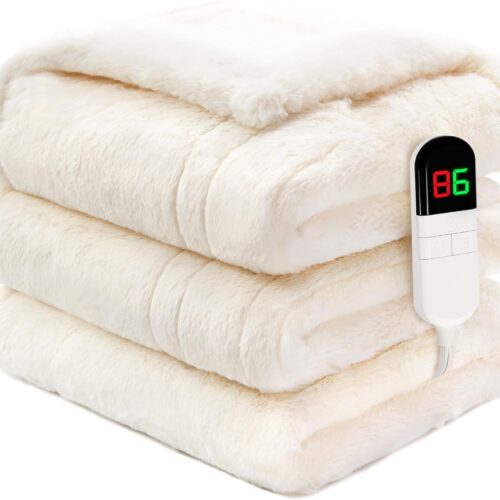 Premium Heated Throw 50″×60″ – Ultra Soft Electric Blanket, 8 Heat Levels, Auto Shut-Off, Machine Washable