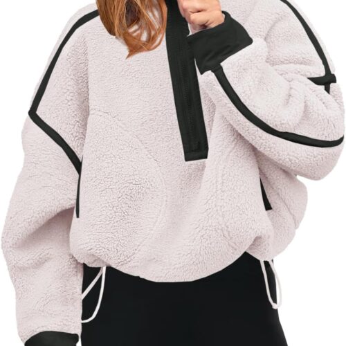 Panadila Women’s Oversized Sweatshirt with Pockets: Cozy Half Zip Sherpa Fleece Pullover