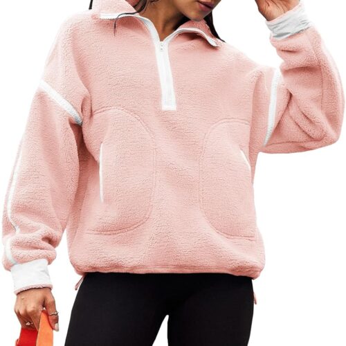 Panadila Women’s Oversized Sweatshirt with Pockets: Cozy Half Zip Sherpa Fleece Pullover