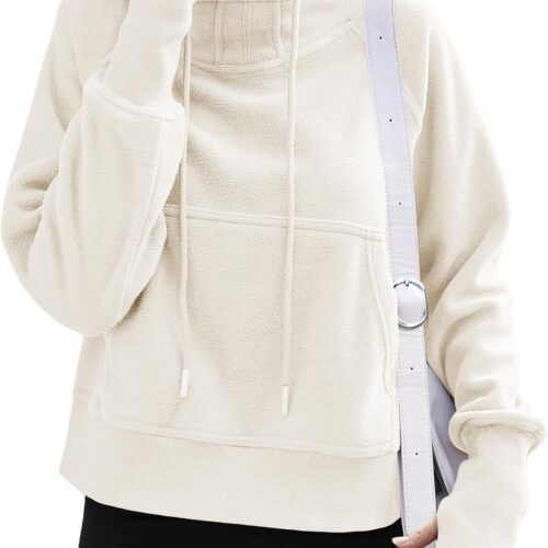 Fisoew Fleece Sweatshirts for Women: Long Sleeve Turtleneck Pullover with Thumb Hole