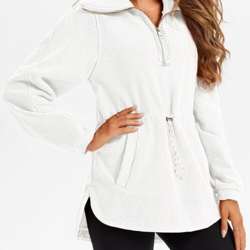 Women’s Sherpa Fleece Sweatshirt: Half Zip Oversized Pullover with Drawstring Waist