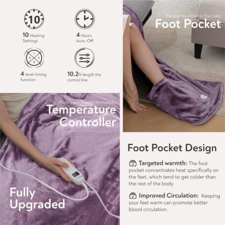 Heated Throw Blanket Electric Throw with 10 Heat Levels