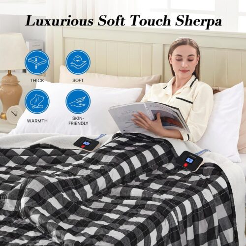 Westinghouse Best Electric Blanket Queen Size, Soft Flannel to Sherpa Heated Blanket, Dual Control, Machine Washable, 84″ x 90″