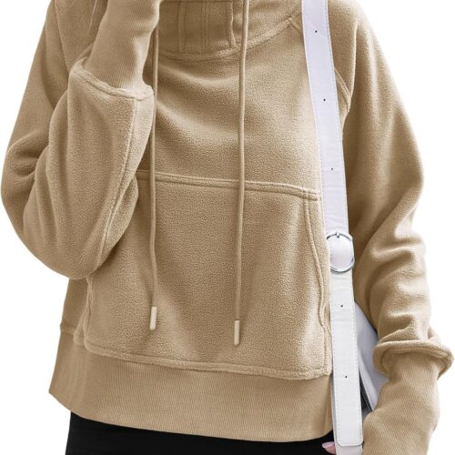 Fisoew Fleece Sweatshirts for Women: Long Sleeve Turtleneck Pullover with Thumb Hole