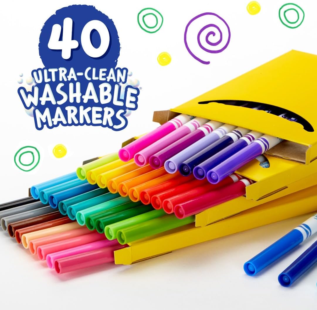 Christmas Crafts for Kids - Crayola Ultra Clean Fine Line Washable Markers (40ct), Colored Markers for Kids