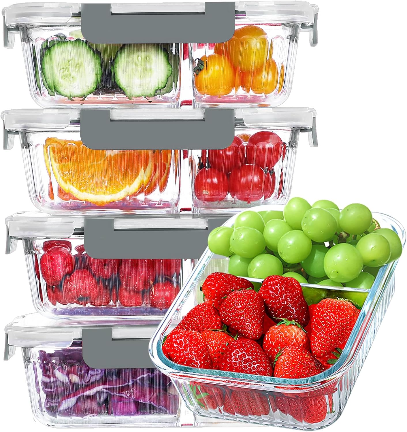 Healthy eating guide - Glass Meal Prep Containers 2 Compartments, 5 Packs 36 oz, Airtight Glass