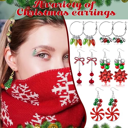 Holiday Xmas Dangle Earrings Bow Tree Bells Snowflake Light Earrings Studs Earrings Set for Bulk Girls Christmas Jewelry Gifts for Christmas Outfit Ideas