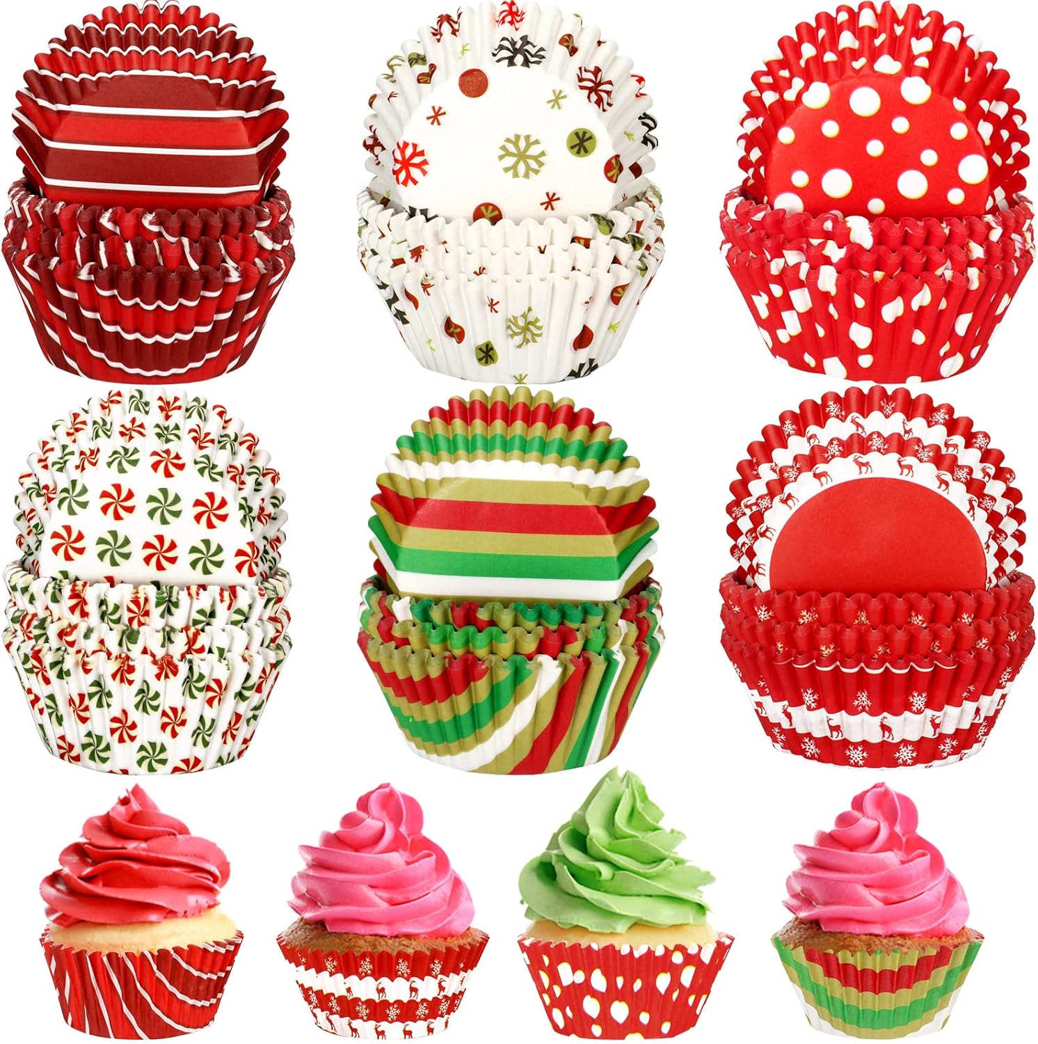 DIY Christmas craft for beginners - Potchen 600 Count Christmas Cupcake Liners Red Green Berry Snowflake Print Baking Cups Disposable Cupcake Wrappers 