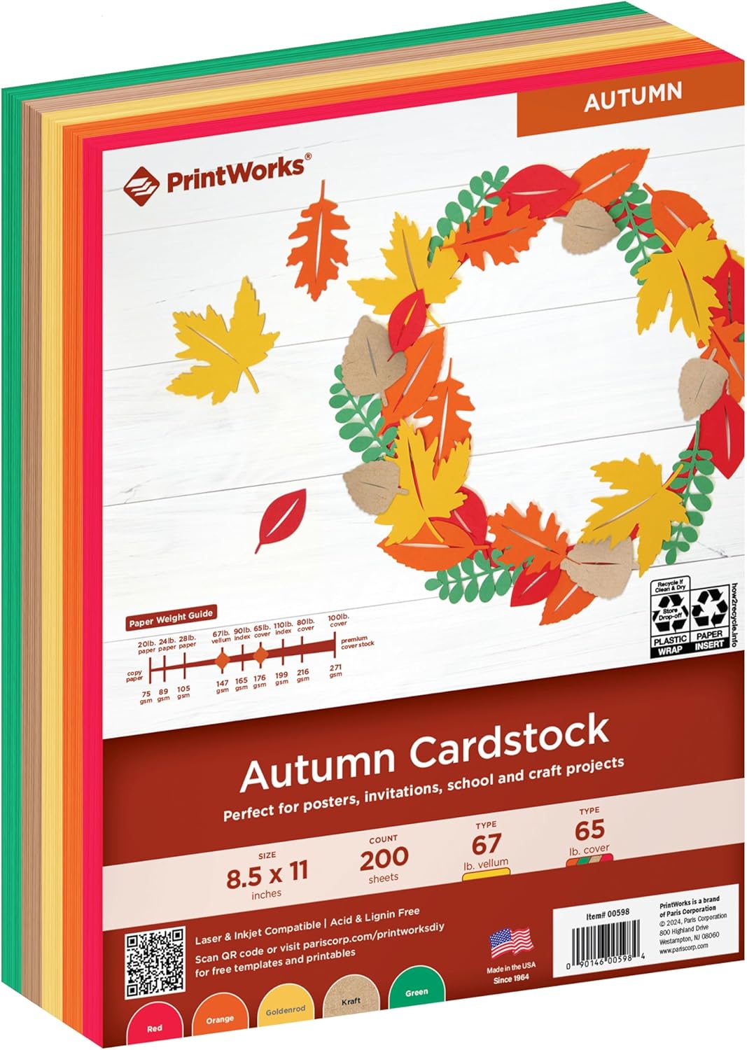 Christmas craft ideas for kids - Print Works Autumn Cardstock, 5 Assorted Colors, Solid Core