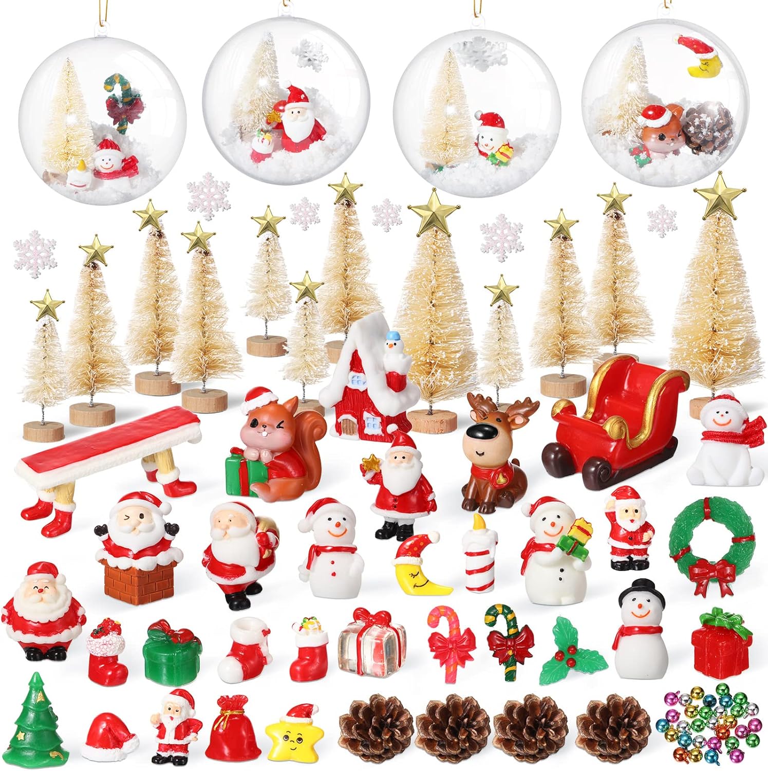 96 Pcs Miniature Ornaments for Snow Globe Kit DIY Christmas Village Decoration for Christmas DIY projects