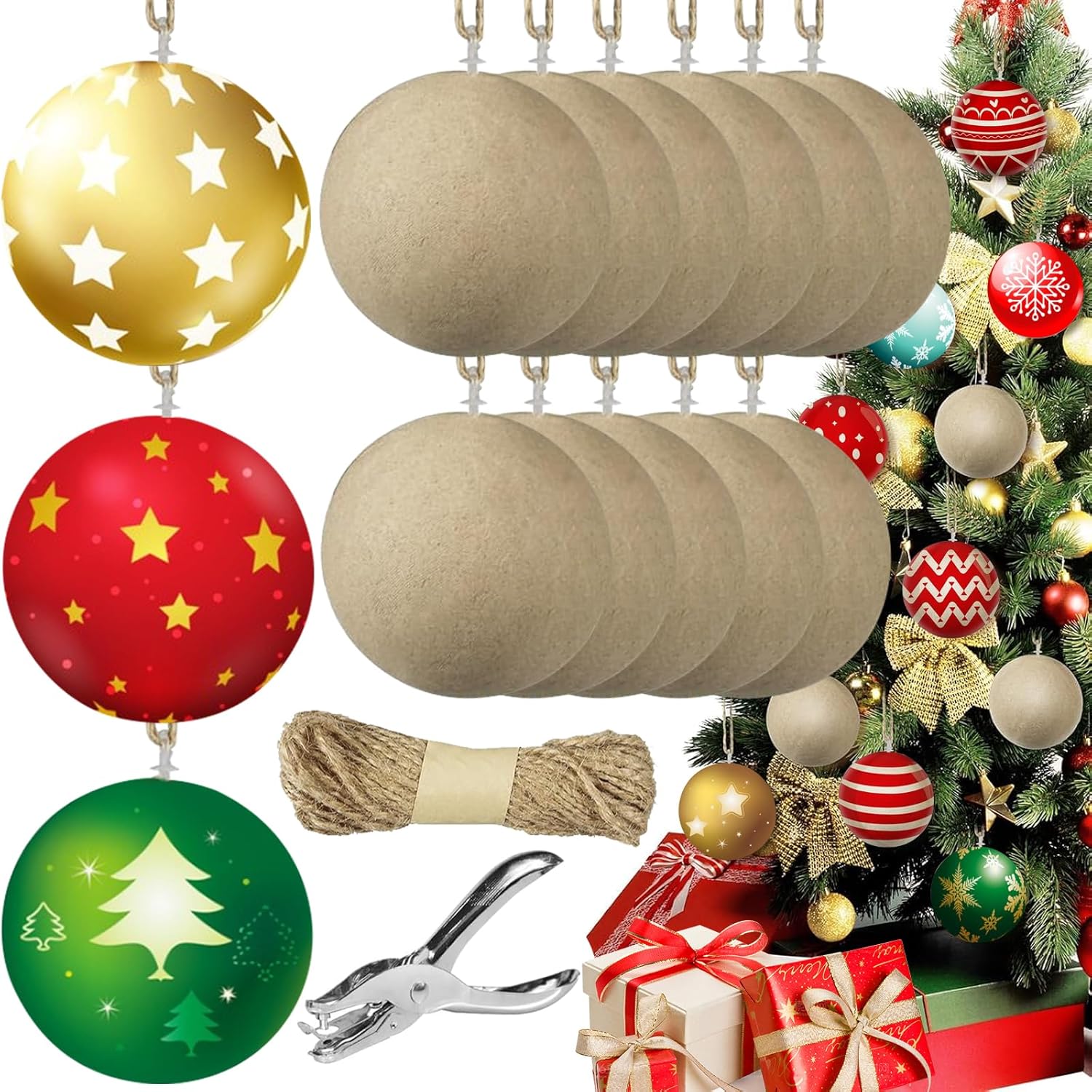 Christmas Crafts for Kids - 25 Sets 4 Inch Christams Paper Mache Balls Paintable Unfinished Empty Paper Mache Ball Ornaments