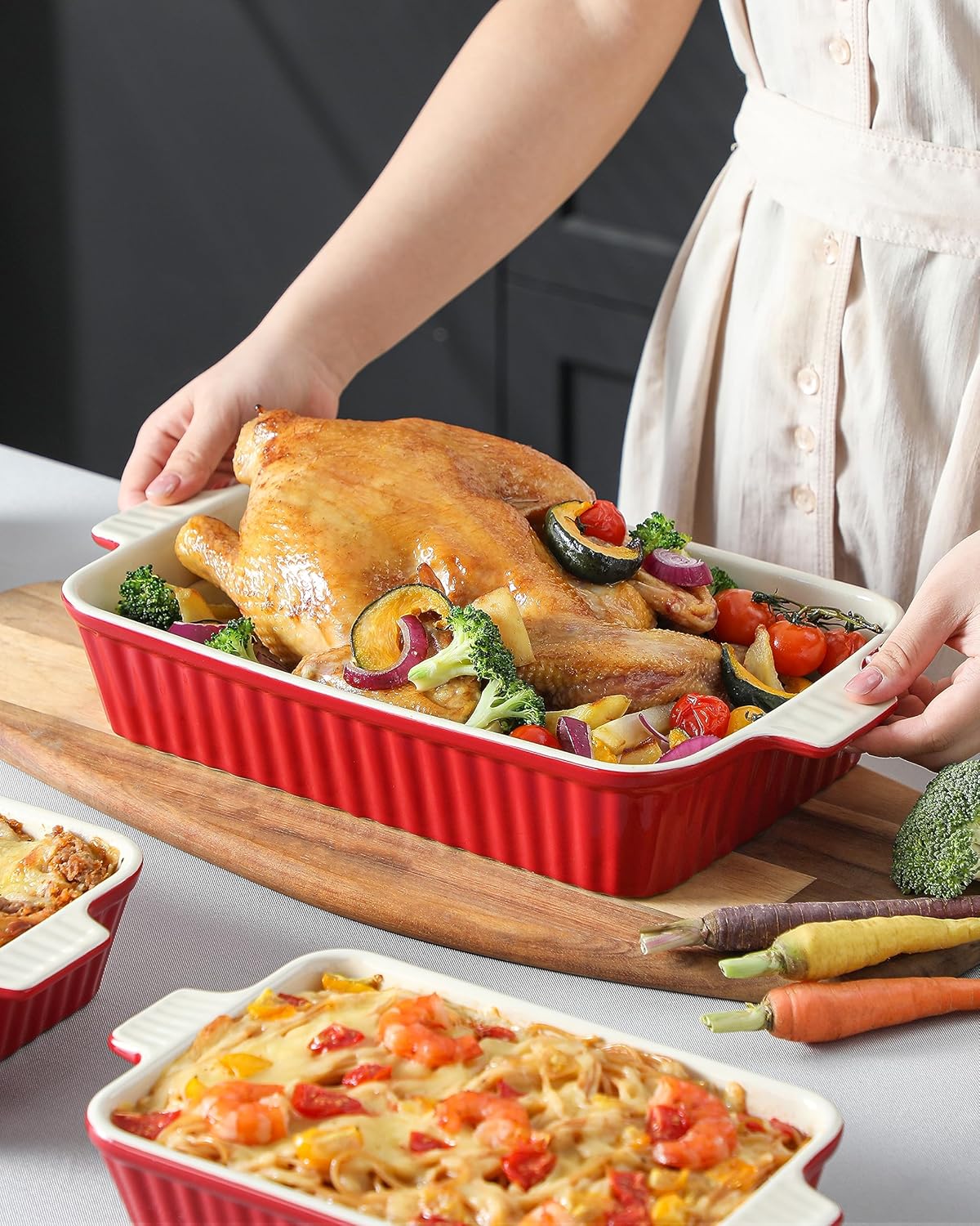 Thanksgiving breakfast ideas - Bakeware Set of 4, MALACASA Porcelain Baking Pans Set for Oven, Casserole Dish