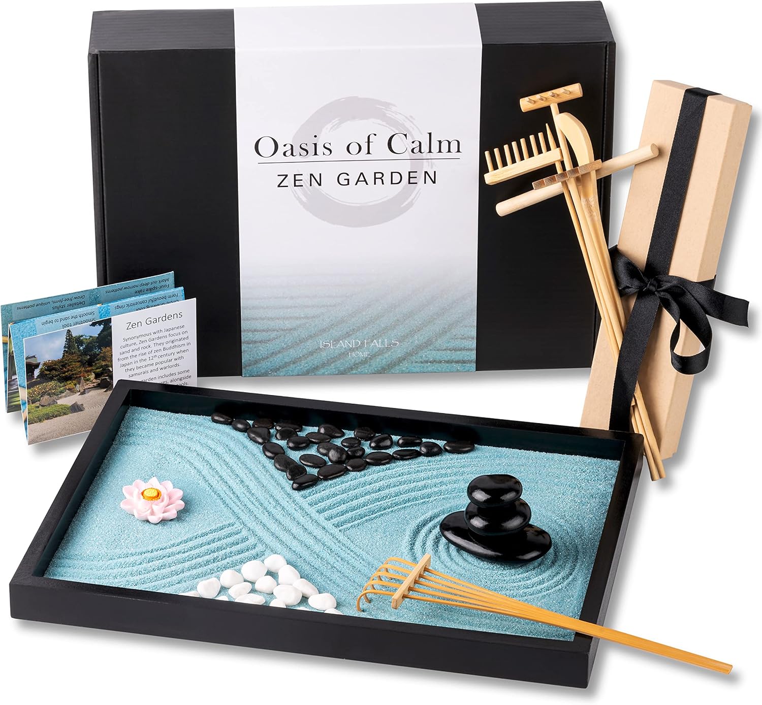 Oasis of Calm Zen Garden Kit. 11x8 Beautiful Premium Japanese Decor Mini Rock Garden Meditation Gifts Set. Home, Office Desk Accessories for Mindfulness For Focus 