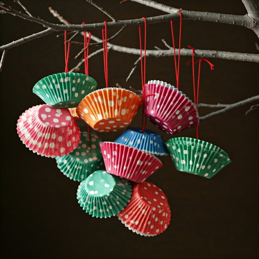 DIY Christmas craft for beginners -  Cupcake Liner Ornaments