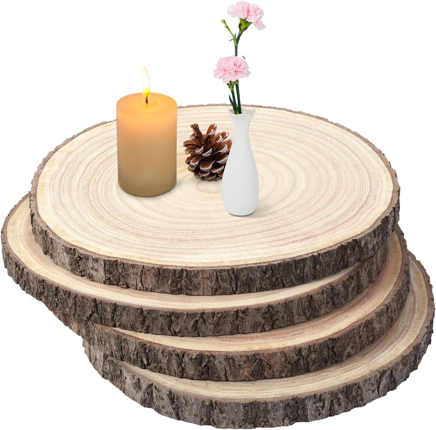 DIY Thanksgiving centerpieces - Natural log Large Wood slice coasters  for displaying candles and pine cones, offering a naturally inspired platform that feels earthy and authentic