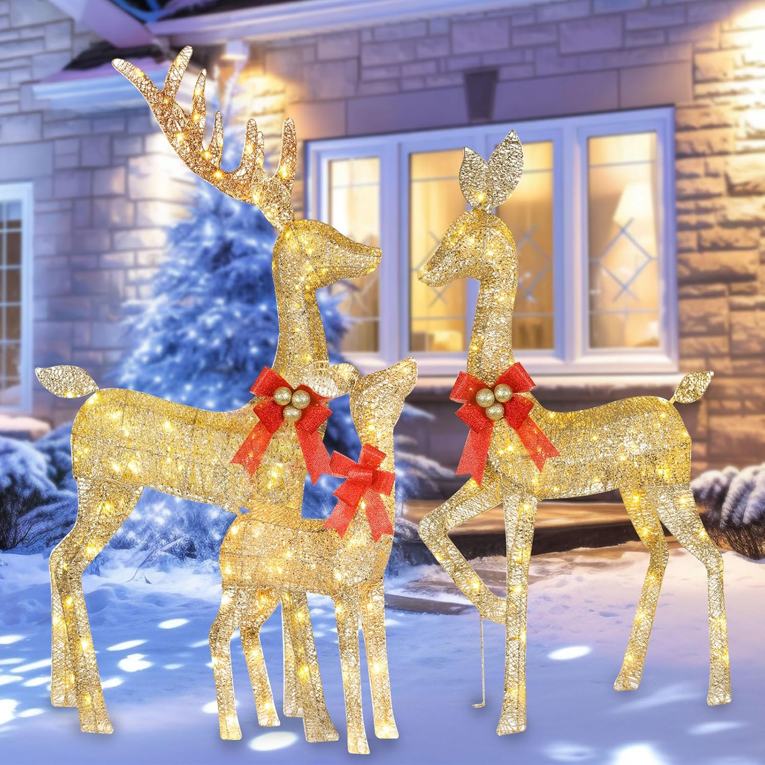 Best Christmas Decorations for a Festive Home Makeover -  Light up Christmas Decor Reindeer Family Set for Indoor Outdoor Front Yard Porch with LED Lights