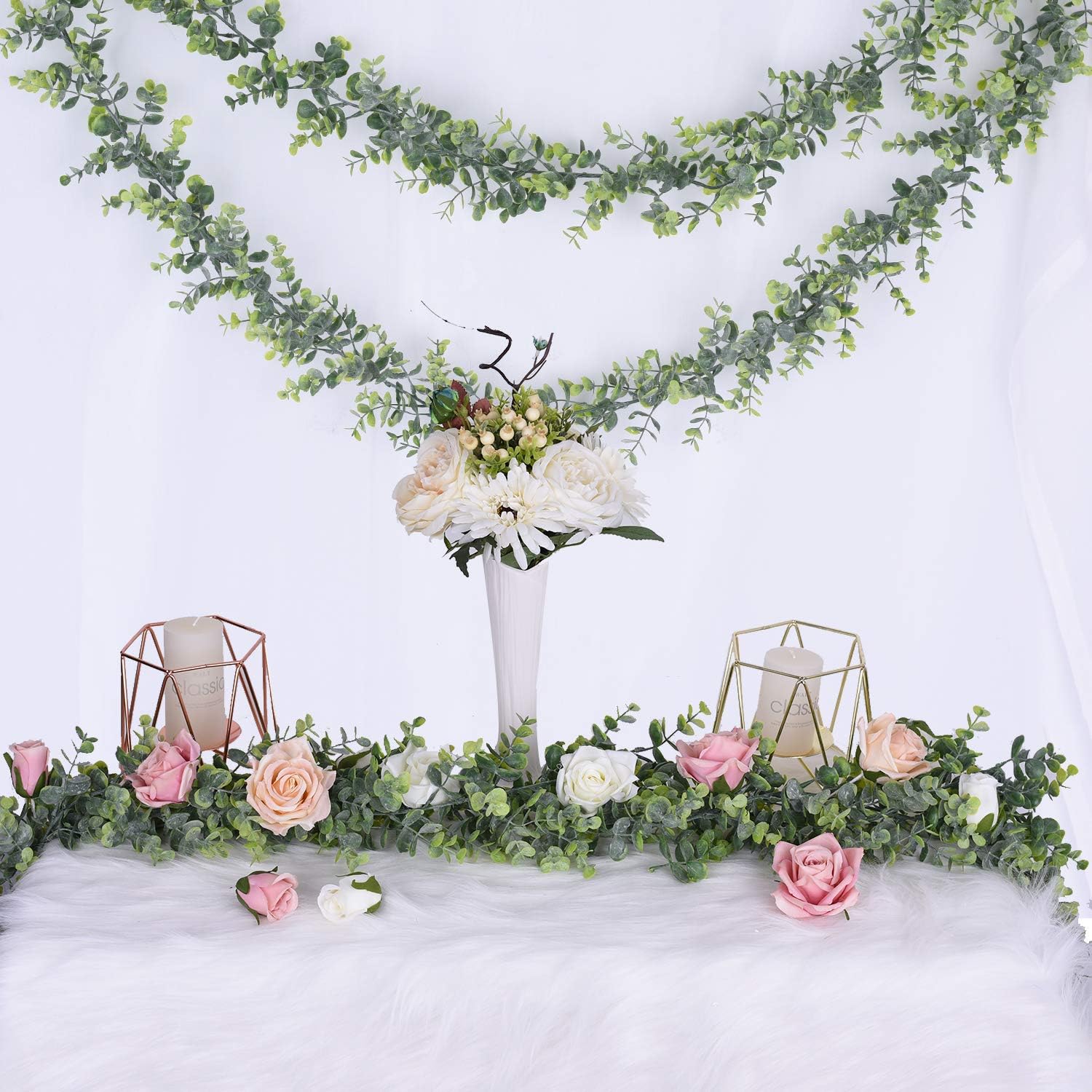 DearHouse Faux Eucalyptus Garland Plant, 2 Pack Artificial Vines Hanging Eucalyptus Leaves Greenery Garland