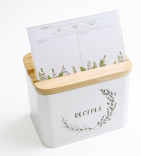 Christmas recipes for dinner - Recipe Box - Recipe Cards and Box Set w/ Acrylic Card Holder - Tin Recipe Box with Cards and Dividers – 4x6 Index card Holder w/ Bamboo Lid – Heirloom Recipe Organizer