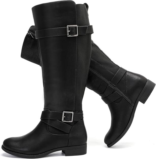 Winter Outfit Ideas - Women's Extra Wide Calf Knee High Boots, Wide Width Round-Toe Blocked Heel Winter Tall Boots