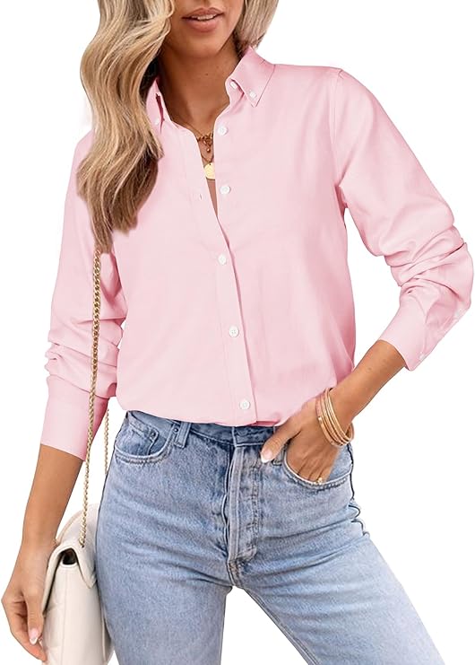 Womens Oxford Shirts Button Down Shirts Cotton Dress Shirts Long Sleeve Collared Work Office Blouses Tunic Tops