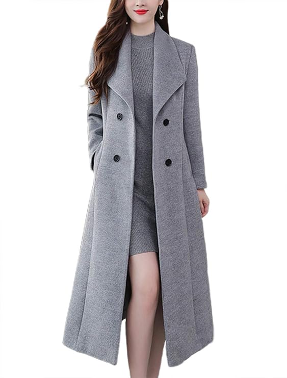 Winter Outfit Ideas - Women's Chic Shawl Collar Work Double Breasted Maxi Long Wool Pea Coat