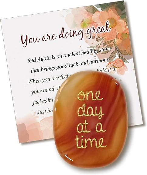 mindful self compassion practices - SOLICIEL One Day at A Time Agate Healing Crystal, Thinking of You Gifts for Him for Her Anxiety Relief Items You Got This Sobriety Gifts Inspirational for Best Friend for Women Men