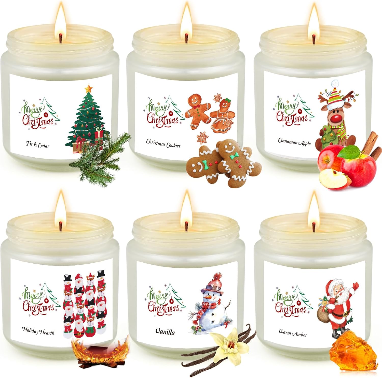 6 Pack Christmas Candles Set, Christmas Candles for Home Scented, Winter Holiday Scented Candles, Natural Soy Wax Jar Aromatherapy Candle, Christmas Candle