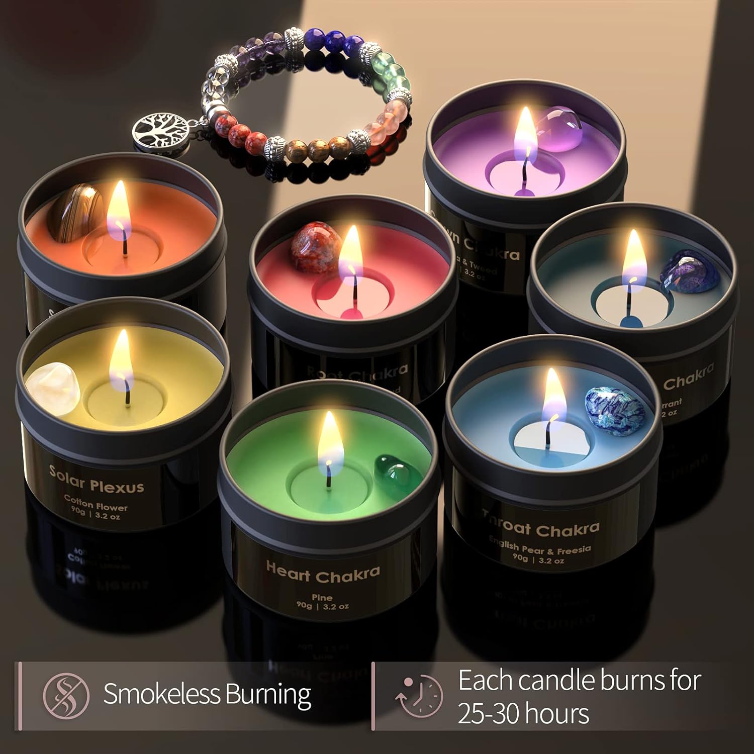 Inspireyes Chakra Candles with Premium Crystal and Healing Stones Luxury Meditation Scented Candles Gift Set for Women Stress Relief 