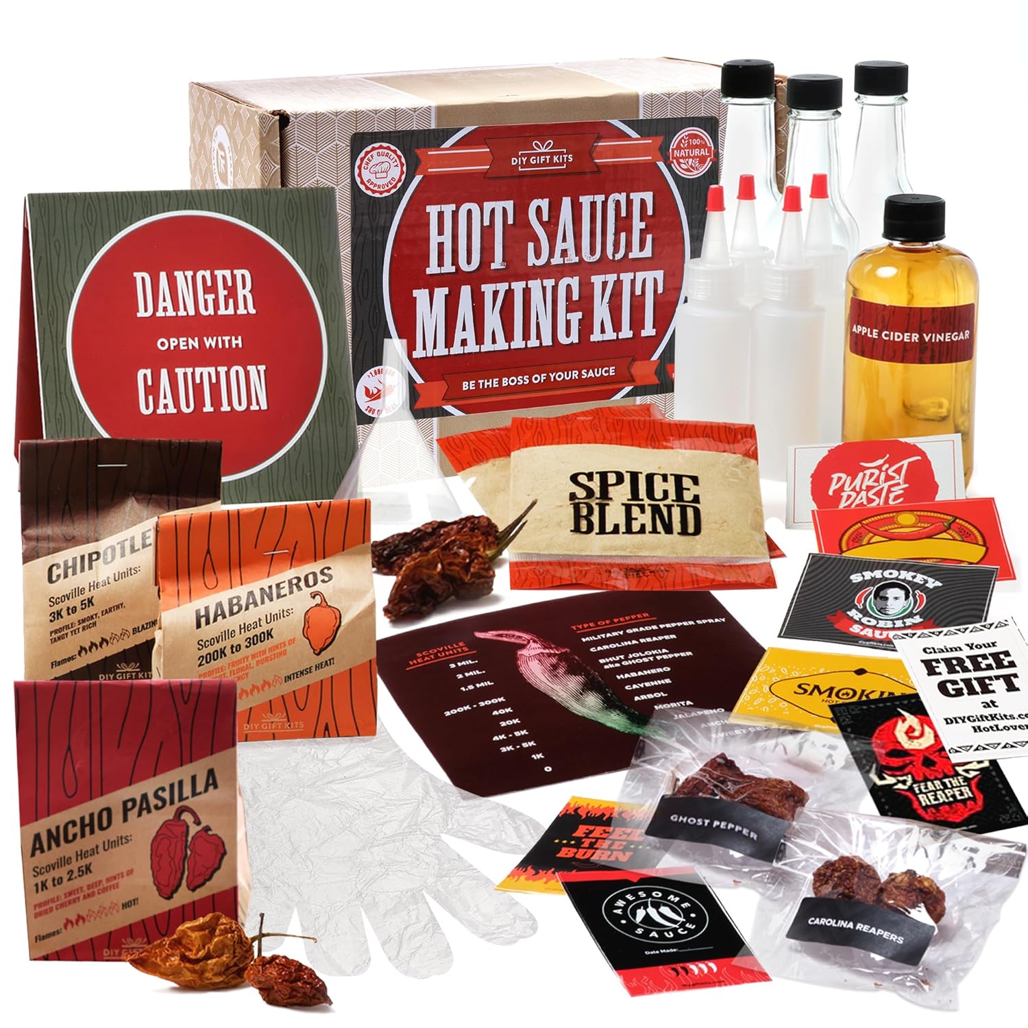 Valentine's Day Gifts -  DIY Gift Kits Deluxe Hot Sauce Making Kit with Recipes, All-Inclusive Set with Ghost Peppers for Making The Hottest Hot Sauce