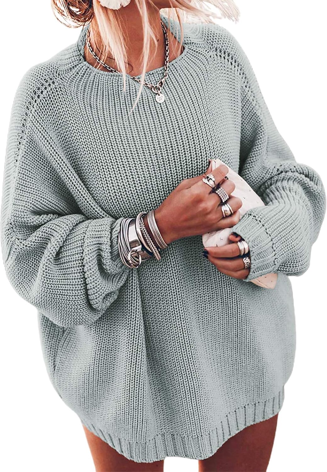 Winter Outfit Ideas - Ugerlov Women's Oversized Sweaters Batwing Sleeve Mock Neck Jumper Tops Chunky Knit Pullover Sweater