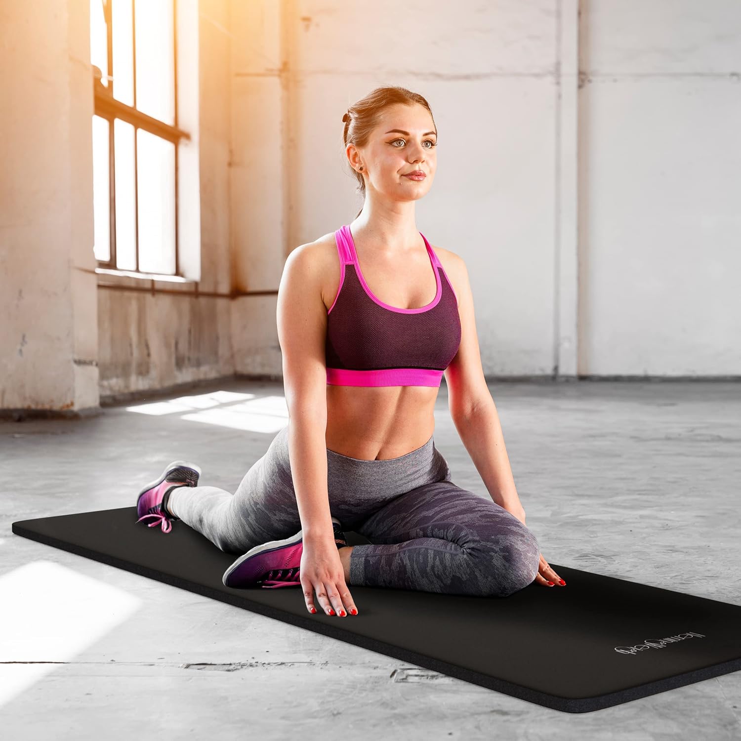 Self-care lifestyle - HemingWeigh Yoga Mat 1 inch Extra Thick | Non Slip Black (70"L x 23"W)