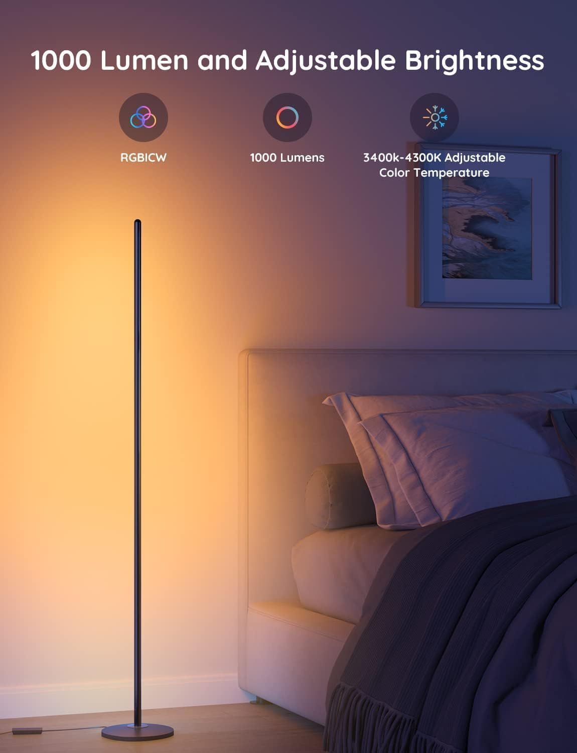 daily meditation routine -Govee RGBIC Floor Lamp, LED Corner Lamp Works with Alexa, 1000 Lumen Smart Modern Floor Lamp with Music Sync and 16 Million DIY Colors